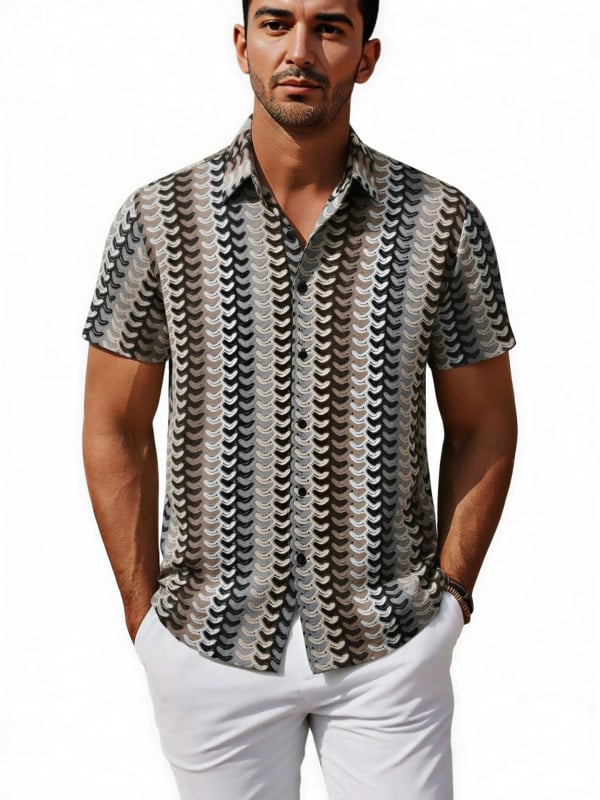 Cămașă bărbătească respirabilă cu mânecă scurtă și imprimeu floral 3D – vară, stil smart casual