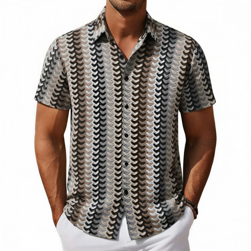 Cămașă bărbătească respirabilă cu mânecă scurtă și imprimeu floral 3D – vară, stil smart casual