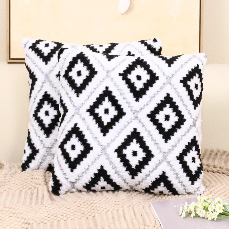 Perna pufoasă cu model geometric în formă de diamant, stil modern minimalist