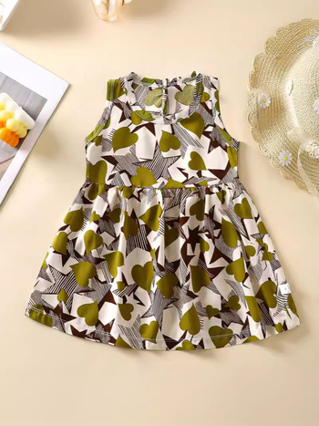 Rochie de vară pentru fetițe, în croială A-line, din material bumbac-satin, imprimeuri cu animale, desene animate, avatar și buline