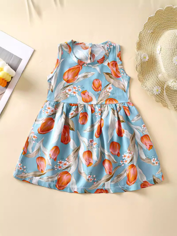 Rochie de vară pentru fetițe, în croială A-line, din material bumbac-satin, imprimeuri cu animale, desene animate, avatar și buline