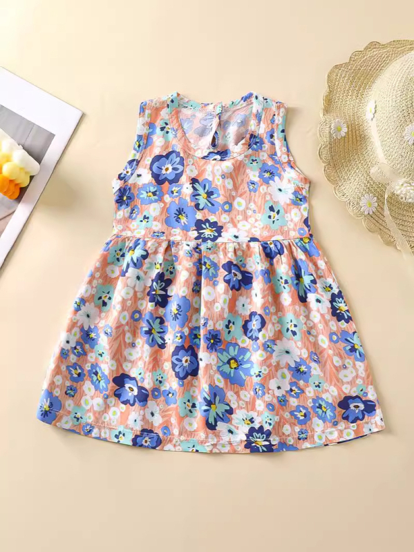 Rochie de vară pentru fetițe, în croială A-line, din material bumbac-satin, imprimeuri cu animale, desene animate, avatar și buline