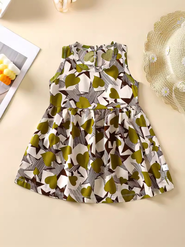 Rochie de vară pentru fetițe, în croială A-line, din material bumbac-satin, imprimeuri cu animale, desene animate, avatar și buline