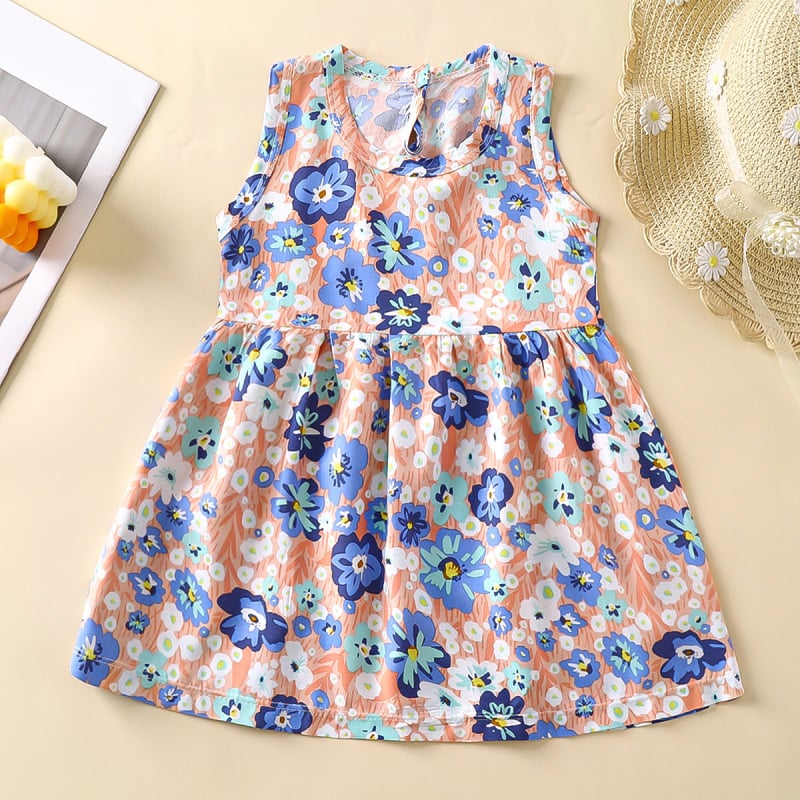 Rochie de vară pentru fetițe, în croială A-line, din material bumbac-satin, imprimeuri cu animale, desene animate, avatar și buline