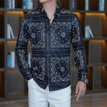 Cămașă de bărbați cu mânecă lungă din ice silk, stil modern pentru primăvară și toamnă, 2026