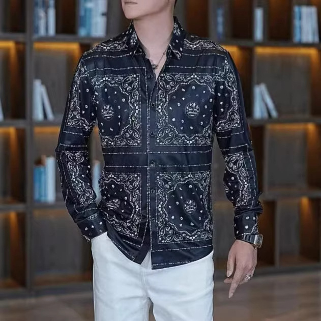 Cămașă de bărbați cu mânecă lungă din ice silk, stil modern pentru primăvară și toamnă, 2026