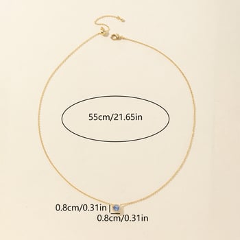 Colier feminin cu zirconiu albastru rotund, cupru placat în nuanță aur 18K, stil simplu
