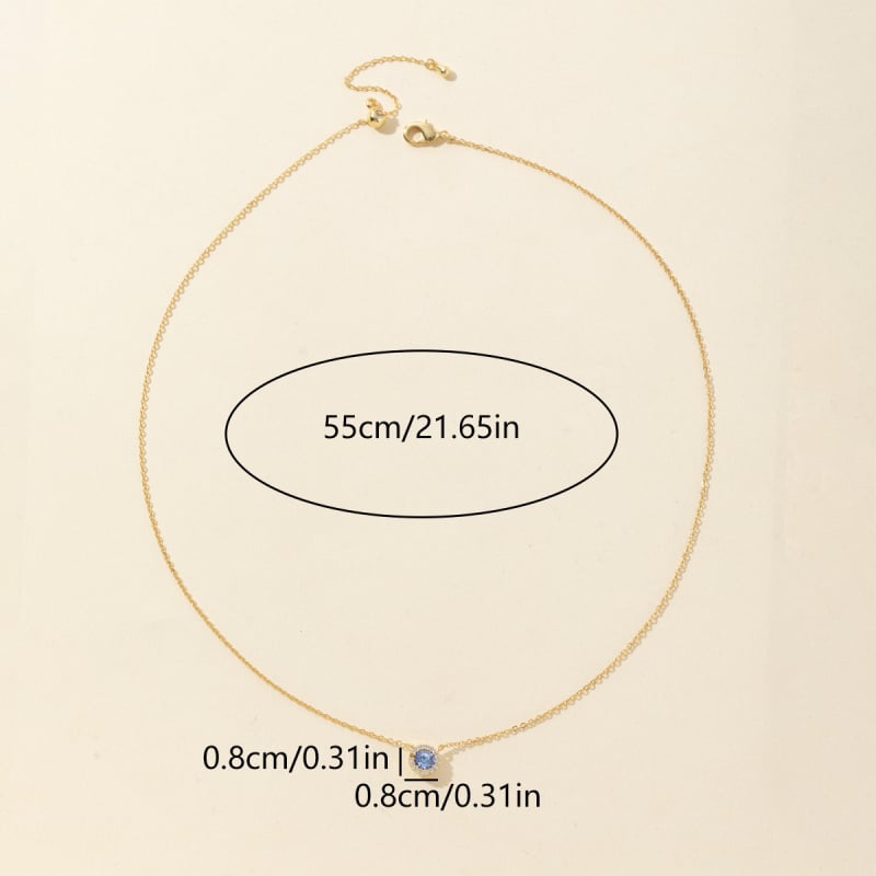 Colier feminin cu zirconiu albastru rotund, cupru placat în nuanță aur 18K, stil simplu