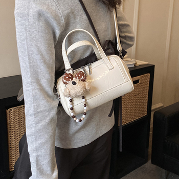 Geantă din PU piele, finisaj ulei-ceară, stil coreean, formă de pernă, mică geantă Boston pentru umăr sau crossbody, modă 2026.