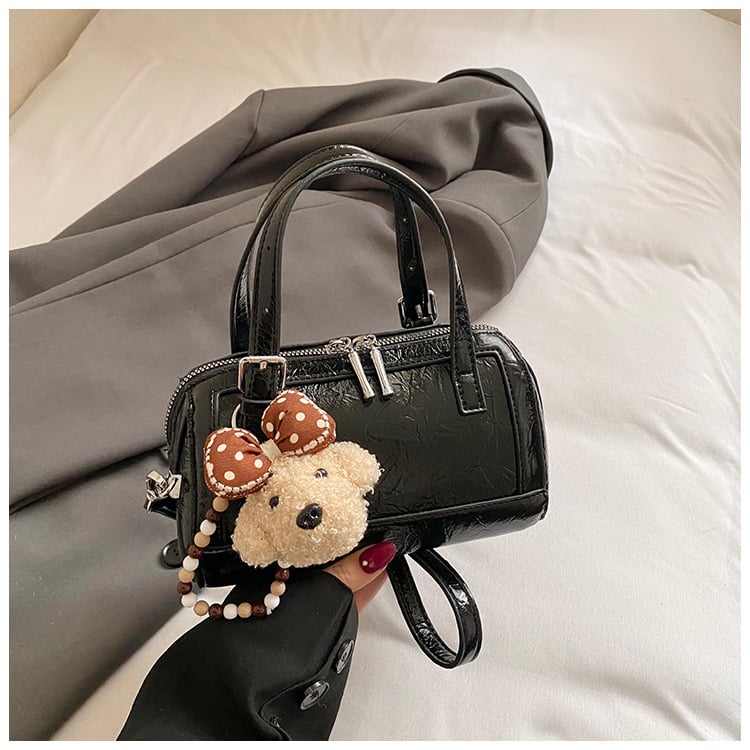 Geantă din PU piele, finisaj ulei-ceară, stil coreean, formă de pernă, mică geantă Boston pentru umăr sau crossbody, modă 2026.