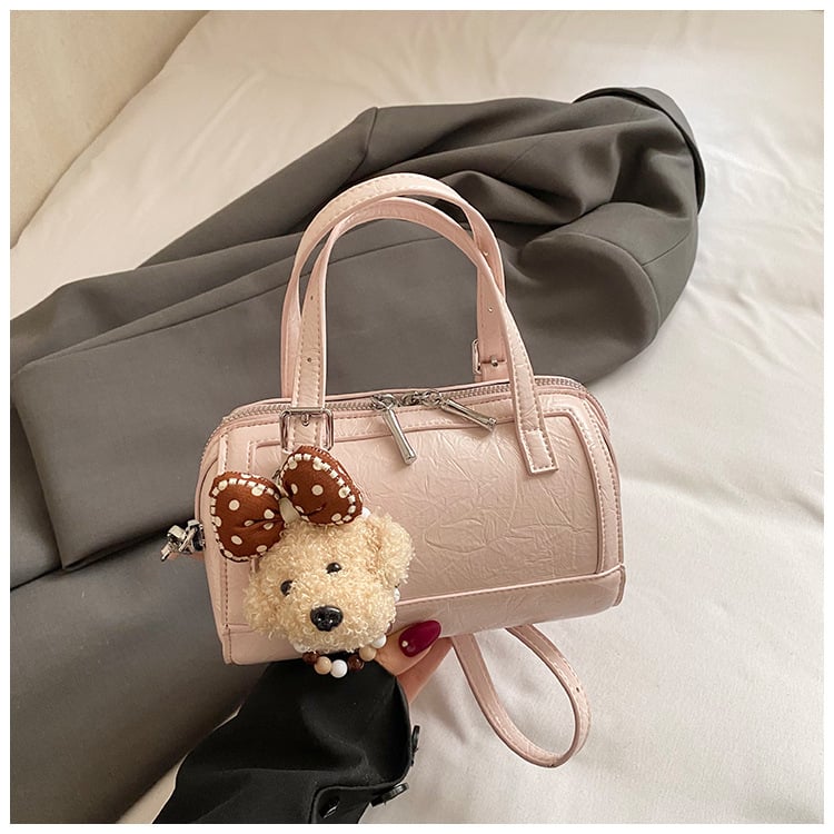 Geantă din PU piele, finisaj ulei-ceară, stil coreean, formă de pernă, mică geantă Boston pentru umăr sau crossbody, modă 2026.