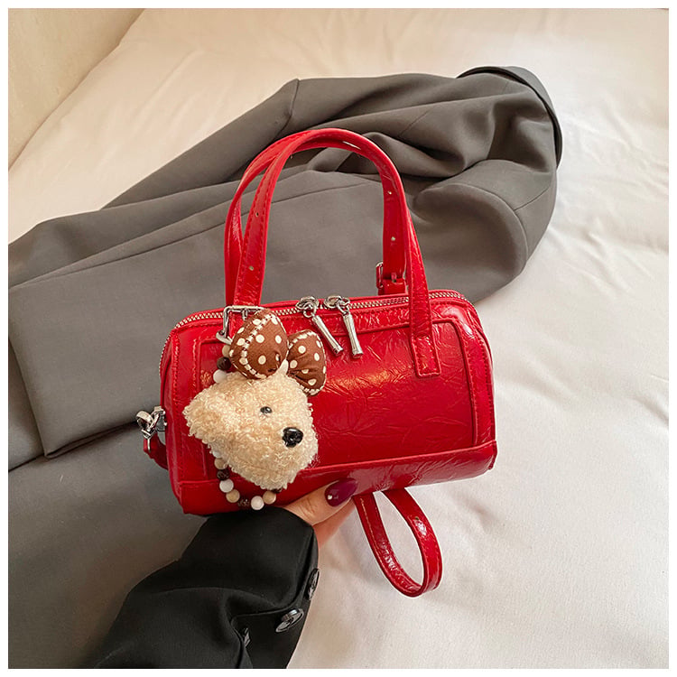 Geantă din PU piele, finisaj ulei-ceară, stil coreean, formă de pernă, mică geantă Boston pentru umăr sau crossbody, modă 2026.