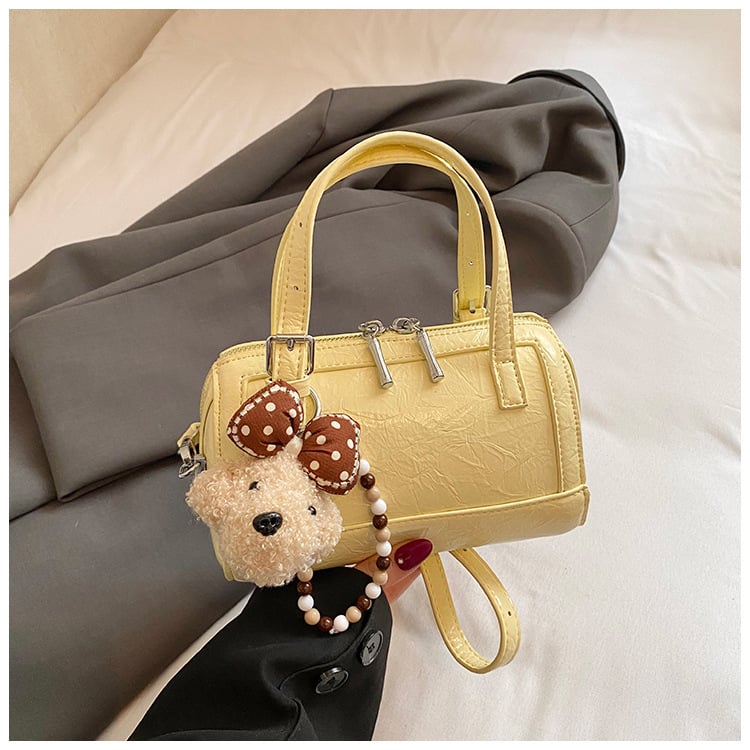 Geantă din PU piele, finisaj ulei-ceară, stil coreean, formă de pernă, mică geantă Boston pentru umăr sau crossbody, modă 2026.