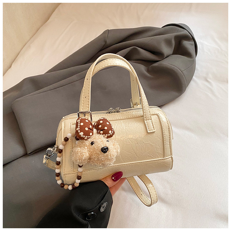 Geantă din PU piele, finisaj ulei-ceară, stil coreean, formă de pernă, mică geantă Boston pentru umăr sau crossbody, modă 2026.