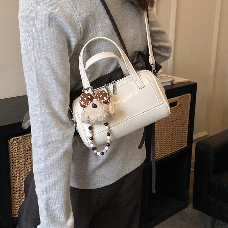 Geantă din PU piele, finisaj ulei-ceară, stil coreean, formă de pernă, mică geantă Boston pentru umăr sau crossbody, modă 2026.