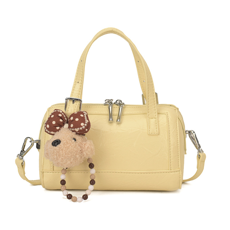 Geantă din PU piele, finisaj ulei-ceară, stil coreean, formă de pernă, mică geantă Boston pentru umăr sau crossbody, modă 2026.