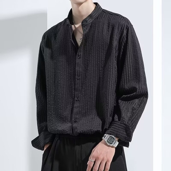 Cămașă de bărbați cu mâneci lungi, inspirată de stilul japonez și moda stradală din Hong Kong, croială largă, casual pentru primăvară și toamnă