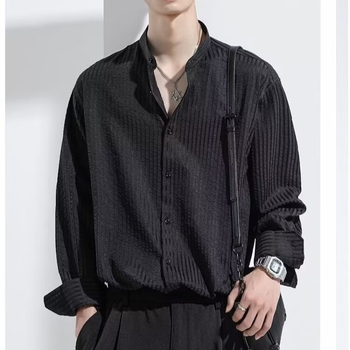 Cămașă de bărbați cu mâneci lungi, inspirată de stilul japonez și moda stradală din Hong Kong, croială largă, casual pentru primăvară și toamnă
