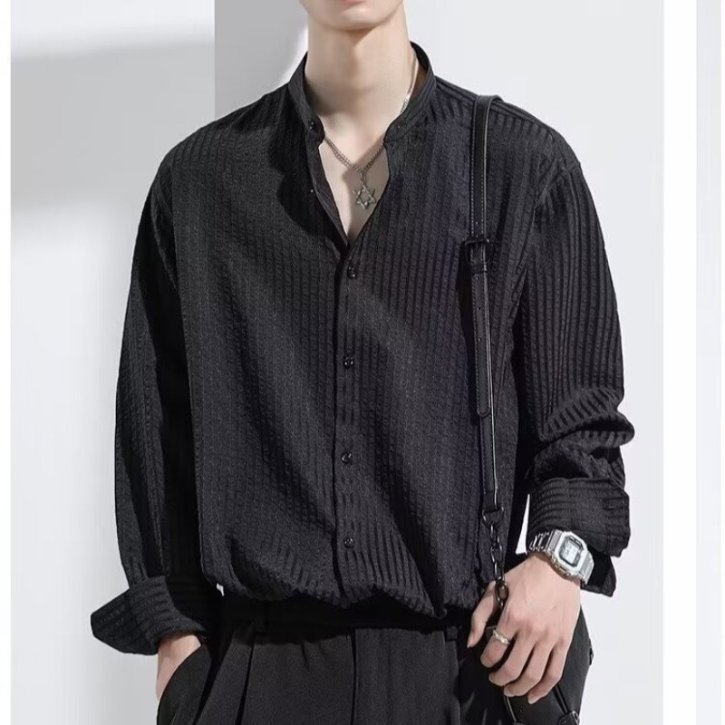 Cămașă de bărbați cu mâneci lungi, inspirată de stilul japonez și moda stradală din Hong Kong, croială largă, casual pentru primăvară și toamnă
