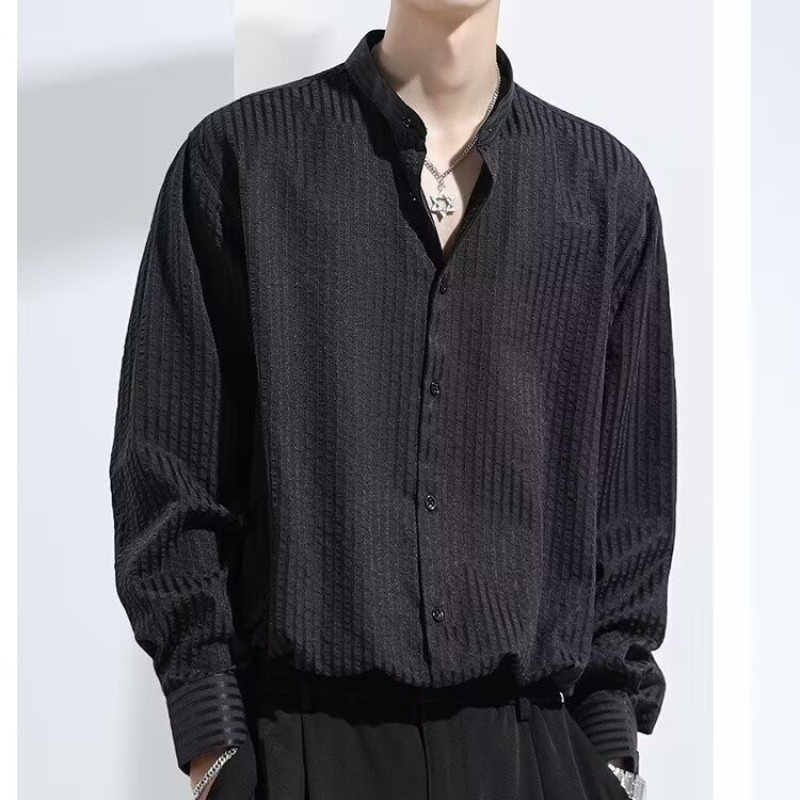 Cămașă de bărbați cu mâneci lungi, inspirată de stilul japonez și moda stradală din Hong Kong, croială largă, casual pentru primăvară și toamnă