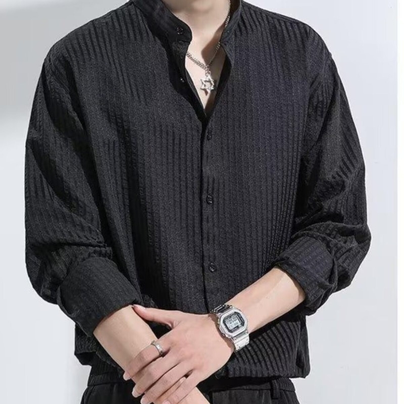 Cămașă de bărbați cu mâneci lungi, inspirată de stilul japonez și moda stradală din Hong Kong, croială largă, casual pentru primăvară și toamnă
