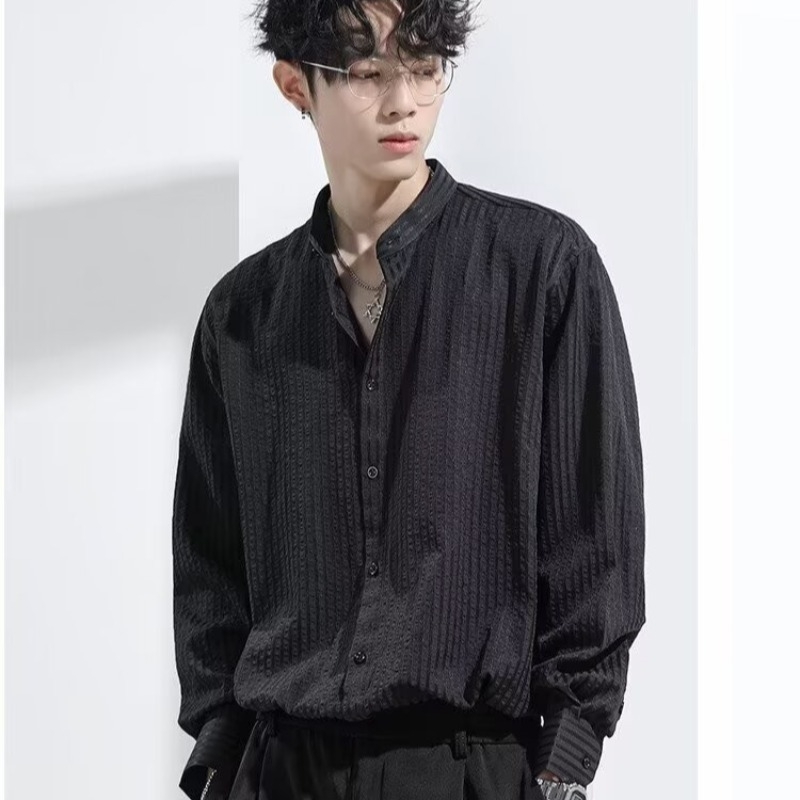 Cămașă de bărbați cu mâneci lungi, inspirată de stilul japonez și moda stradală din Hong Kong, croială largă, casual pentru primăvară și toamnă