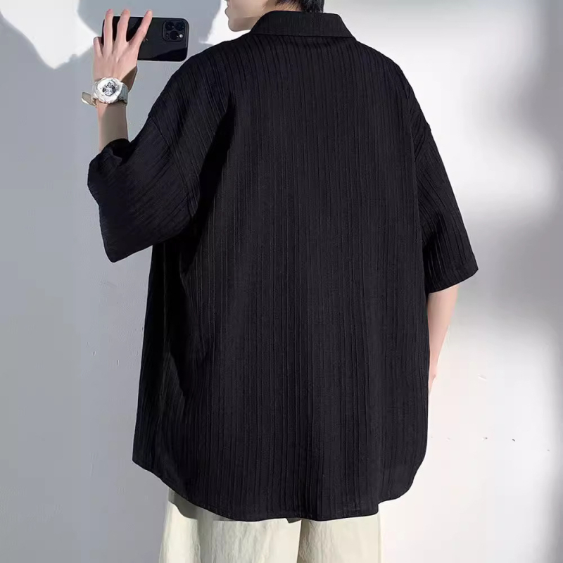 Cămașă de bărbați din mătase de gheață, cu mânecă scurtă, lejeră, pentru vară, uni, casuală și la modă