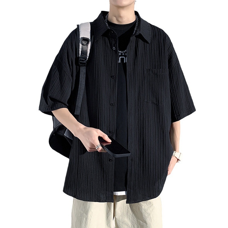 Cămașă de bărbați din mătase de gheață, cu mânecă scurtă, lejeră, pentru vară, uni, casuală și la modă