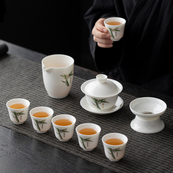 Set gaiwan din porțelan alb Dehua cu logo personalizat – ambalaj cadou, stil modern minimalist