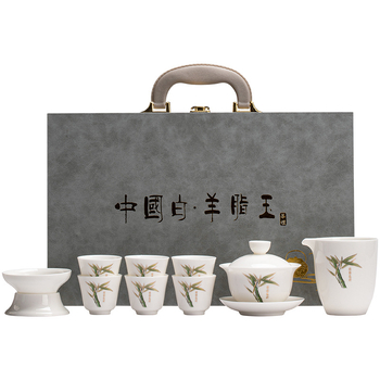 Set gaiwan din porțelan alb Dehua cu logo personalizat – ambalaj cadou, stil modern minimalist