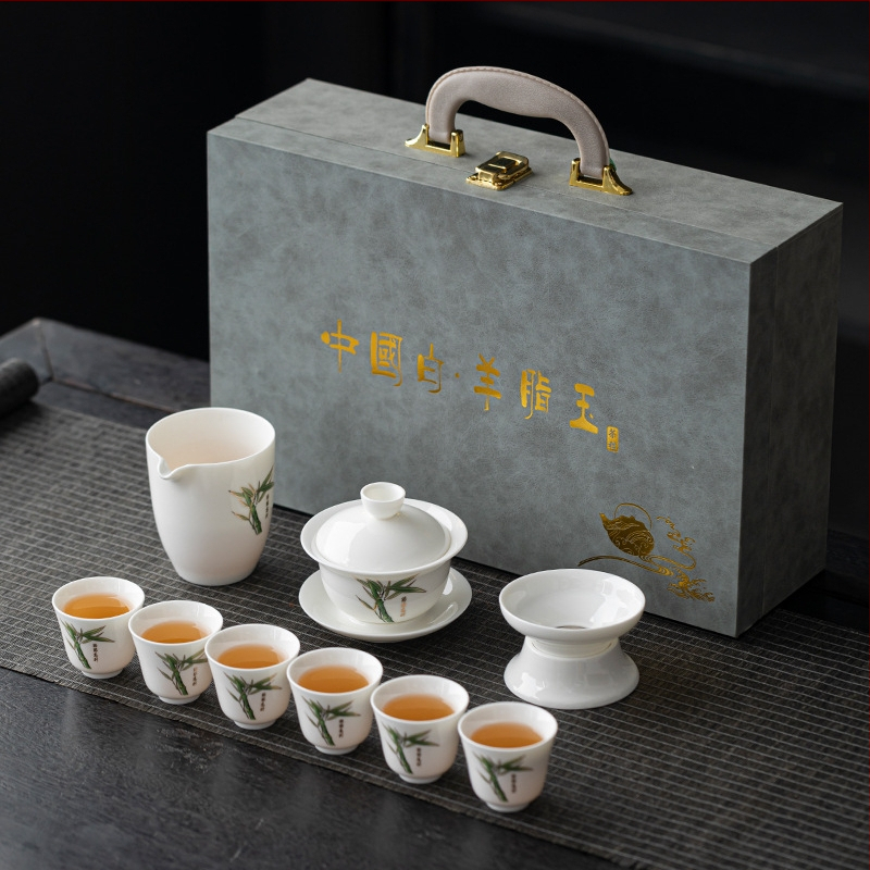 Čajová súprava Dehua z bieleho porcelánu Gaiwan s vlastným logom – darčeková krabička, moderná minimalistická keramika