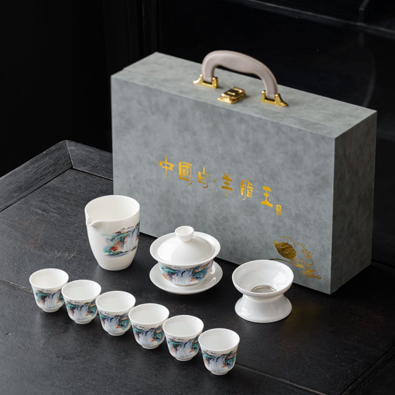 Set gaiwan din porțelan alb Dehua cu logo personalizat – ambalaj cadou, stil modern minimalist