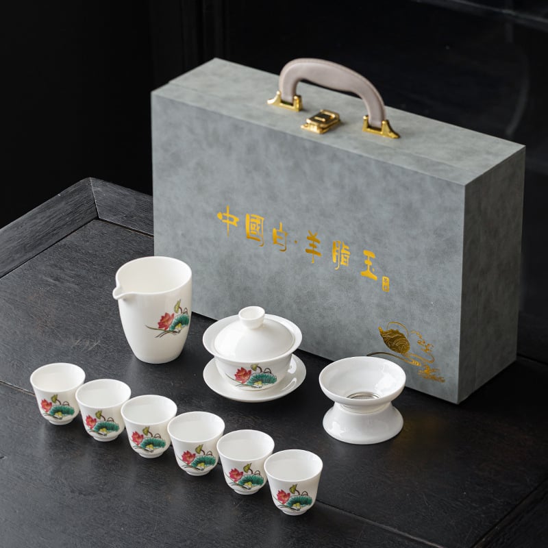 Set gaiwan din porțelan alb Dehua cu logo personalizat – ambalaj cadou, stil modern minimalist