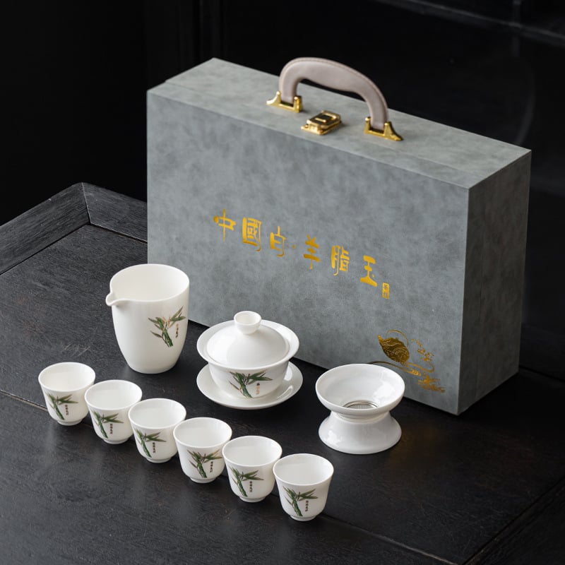 Set gaiwan din porțelan alb Dehua cu logo personalizat – ambalaj cadou, stil modern minimalist