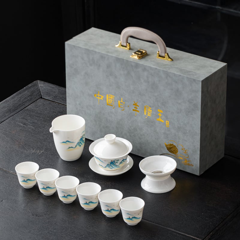 Set gaiwan din porțelan alb Dehua cu logo personalizat – ambalaj cadou, stil modern minimalist