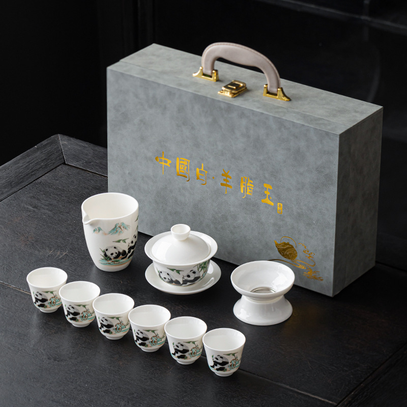 Set gaiwan din porțelan alb Dehua cu logo personalizat – ambalaj cadou, stil modern minimalist