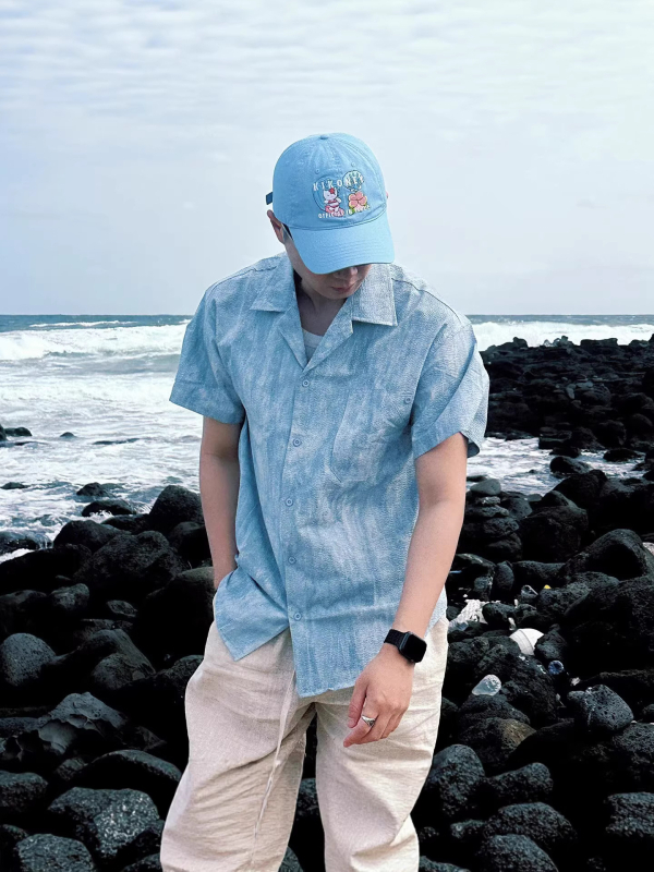 Cămașă scurtă de bărbați cu tie-dye și guler cubanez – stil casual de vară pentru plajă