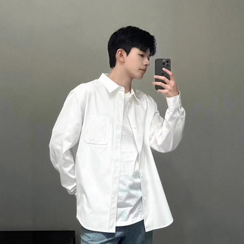 Cămașă cu broderie pe buzunar, L Brand – croială largă, unisex, 100% bumbac