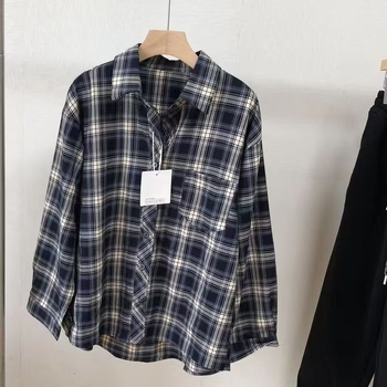 Cămașă bărbătească în carouri, mânecă lungă, croială lejeră, 2024 stil retro american casual, versatil