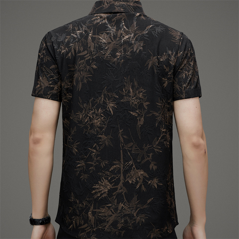 Cămașă cu stil chinezesc, broderie jacquard din ice silk, mânecă scurtă, vară, imprimeu floral, casual-business, croială lejeră