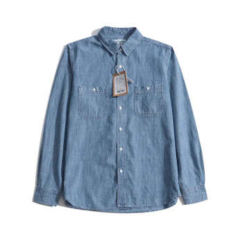 Cămașă denim din bumbac pentru bărbați, mânecă lungă, croială relaxată, subțire, stil retro casual