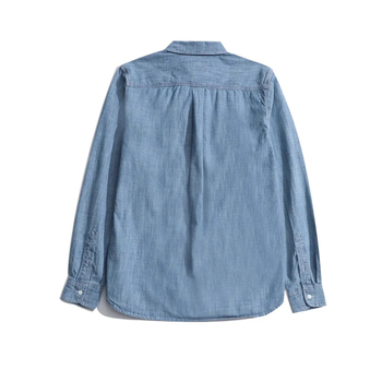 Cămașă denim din bumbac pentru bărbați, mânecă lungă, croială relaxată, subțire, stil retro casual