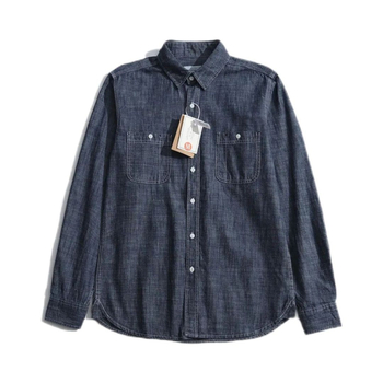 Cămașă denim din bumbac pentru bărbați, mânecă lungă, croială relaxată, subțire, stil retro casual