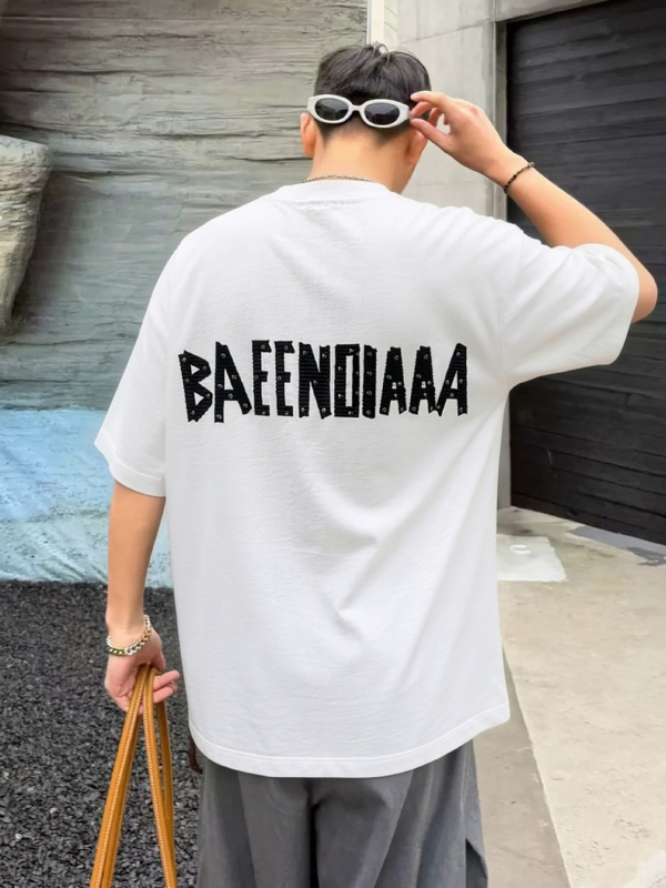 Tricou scurt pentru bărbați și femei, inspirat de Paris, cu aplicație de litere, croi lejer, bumbac 100%