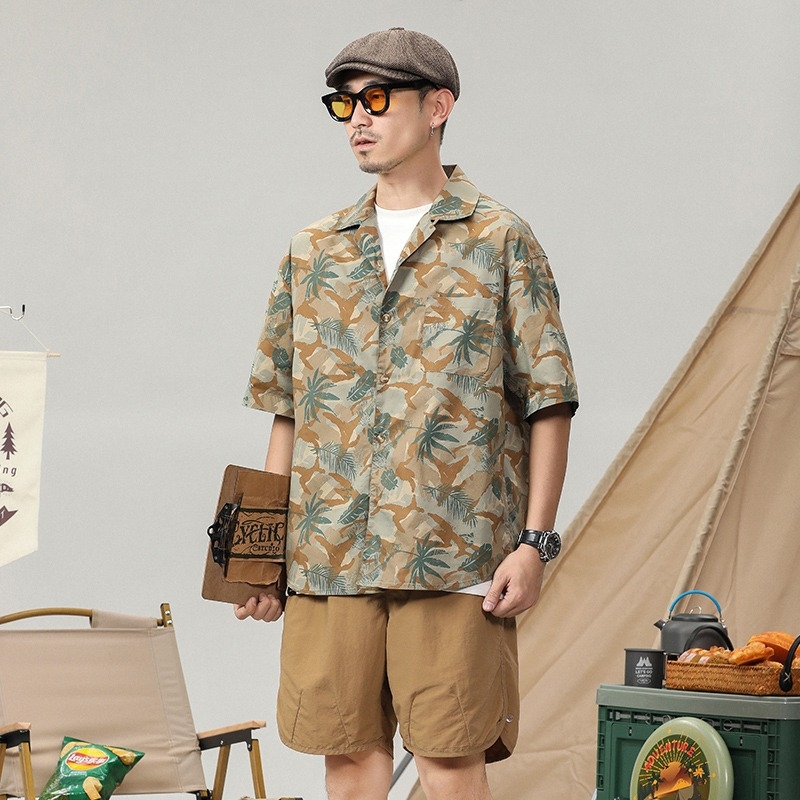 cămașă hawaiană pentru bărbați, plajă, mâneci scurte, mărime plus, croială lejeră, stil retro casual