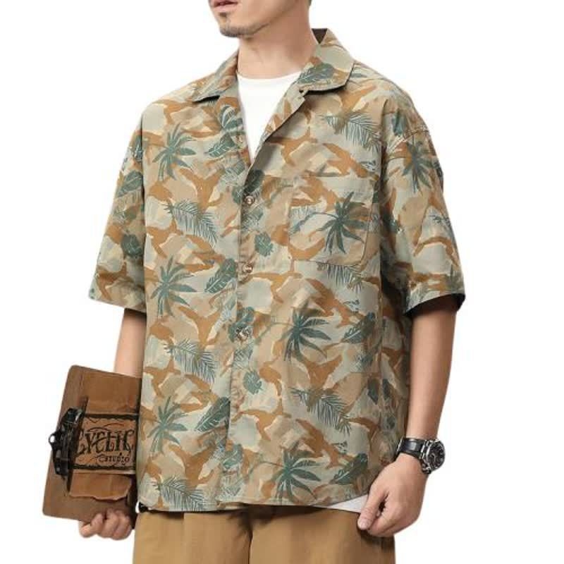 cămașă hawaiană pentru bărbați, plajă, mâneci scurte, mărime plus, croială lejeră, stil retro casual