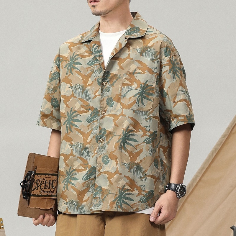 cămașă hawaiană pentru bărbați, plajă, mâneci scurte, mărime plus, croială lejeră, stil retro casual