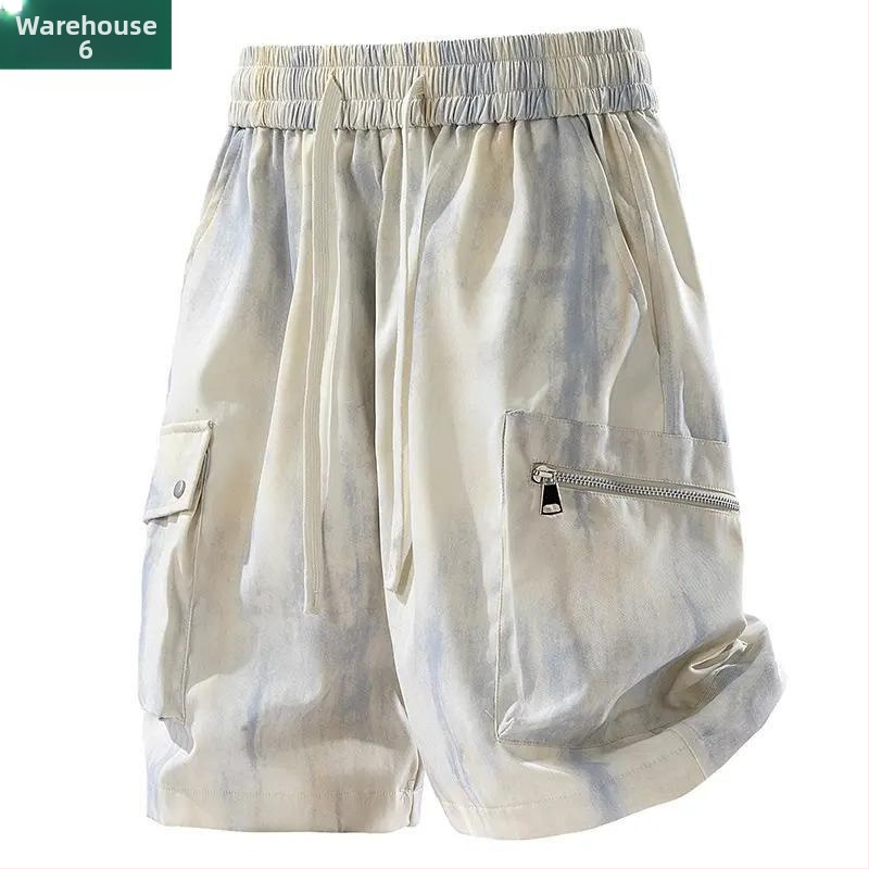 Șorturi de bărbați în stil american, tie-dye, material răcoritor, ușoare, vară, casual modern.