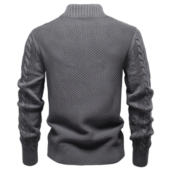 Cardigan masculin tricotat, cu fermoar și guler înalt, jacquard uni, pentru iarnă
