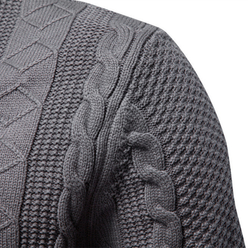 Cardigan masculin tricotat, cu fermoar și guler înalt, jacquard uni, pentru iarnă